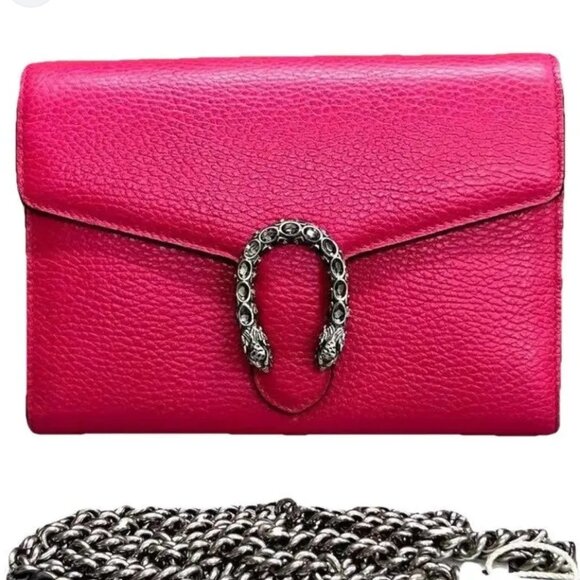 GUCCI GG Marmont Chain Wallet Pink Leather Shoulder Bag 699-070825 - Picture 1 of 15
